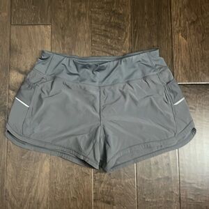 Athleta gray shorts with built-in underwear and back zipper.